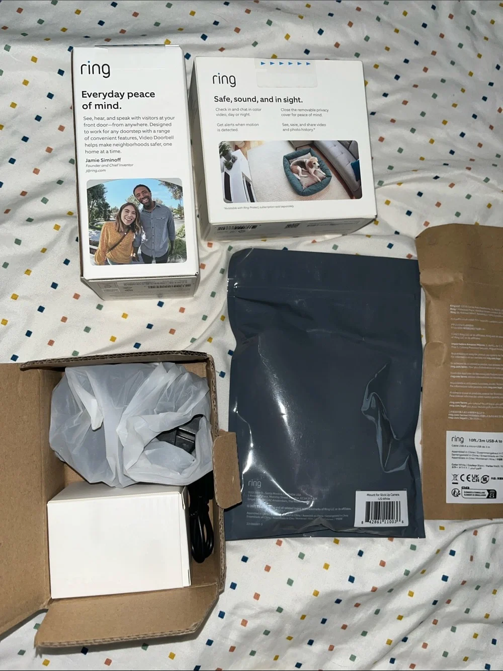 Ring Indoor Cam and Video doorbell-complete with mount,tools and extra batteries